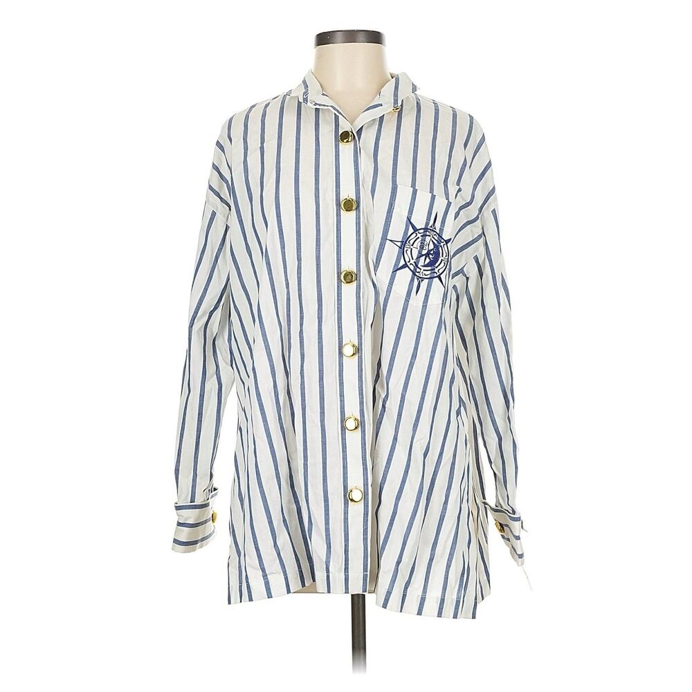 VTG Andrea Jovine Nautical Blue White Striped Gold Buttons Button up Deadstock
